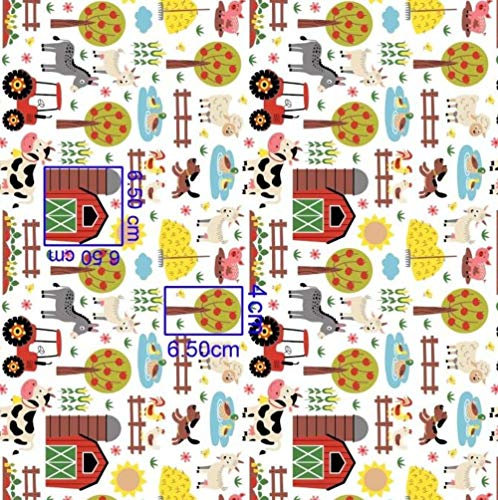 Pingianer 11,99€/m Bauernhof Traktor Tiere 100% Baumwolle Baumwollstoff Kinder Meterware Handwerken Nähen Stoff (Bauernhof Klein, 100x160cm)