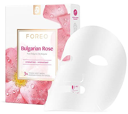 FOREO Bulgarian Rose Moisture-Boosting Sheet Mask for Dehydrated, Lifeless Skin, 3 pack, Nourishing, Soothing Clean Formula, Cruelty-free, Compatible with UFO devices