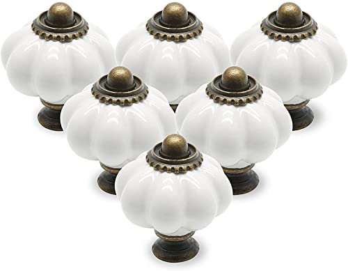 Cjueiom 12 Pack Ceramic Drawer Knobs, White Vintage Cupboard Knobs with Mounting Screws, Antique Wardrobe Pull Handles for Kitchen Cabinet and Dresser