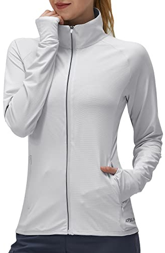 KPSUN Damen LSF 50+ UV-Sonnenschutzkleidung, langärmelig, athletisch, Wander-Shirt, leicht, LSF, Reißverschluss, Outdoor-Jacke
