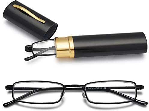 MAGIMODAC Herren Damen Lesebrille Anti Blaulicht Brille mit sehstärke Blaulichtfilter Metall Lesehilfe schmale Lesebrillen mit Stiftetui (4.0, Schwarz)