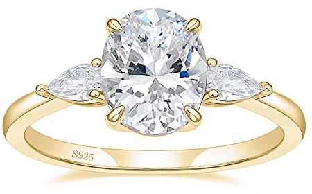 EAMTI 3CT 925 Sterling Silver Engagement Rings 3-Stone Oval Cut Cubic Zirconia CZ Wedding Promise Rings for Her Wedding Bands for Women Size 3-11, Crystal, Cubic Zirconia