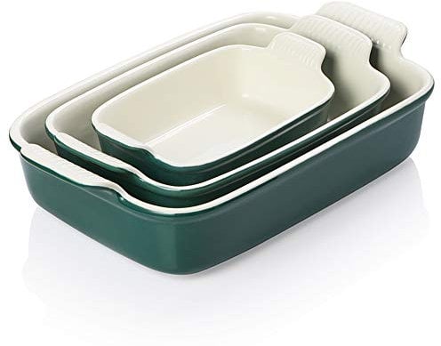 Sweejar Home Porcelain Bakeware Set for Cooking, Rectangular Ceramic Casserole Dish, Lasagne Pans for Casserole Dish, Cakes, Dinner, Kitchen, Banquet and Daily Use (Jade)