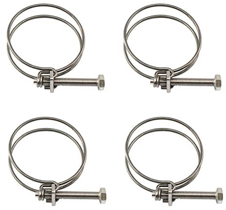 (4 Pieces) 80-85mm Double Wire Hose Clamp Pipe Tube Clamps 304 Stainless Steel Hose Clips