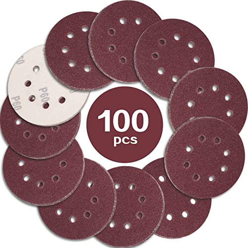 STEBRUAM 100 Stück Schleifpapier 125mm Klett 60 körnung,Profi 125 Schleifscheiben Rund 8 Loch für Exzenterschleifer