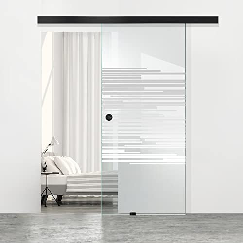 BOSS Black Porta Scorrevole in vetro modello SPEED 95x215 cm (60/85/95 cm) 8 mm, vetro Transparente, Nano rivestito incolore, kit hardware complete nero opaco (95x215 cm, DESTRA)