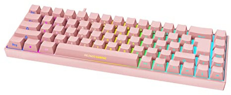 DELTACO GAMING PK95R – Mechanische Gaming Tastatur (Kabellos, RGB Beleuchtung, 65%, Deutsches Layout QWERTZ, Front Lasering) – Pink/Rosa