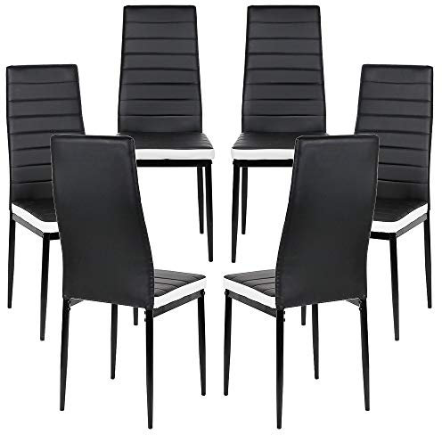 HUOLE Esszimmerstühle 4er Set, Edles Italienisches Design, Kunstleder-Bezug, bequemer Polsterstuhl - Moderner Küchenstuhl, Stuhl Esszimmer oder Esstisch Stuhl (6 Stück (schwarz + weiß))