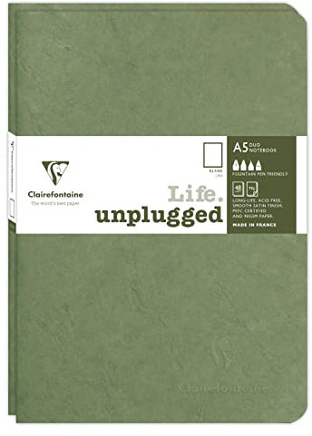 Clairefontaine 733183C - Age Bag DUO Set aus 2 Notizheften 14,8x21cm , geheftet, 48 Blatt 90g, blanko Grün, 1 Set