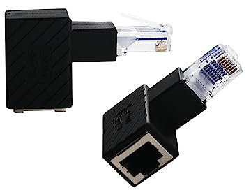 Ethernet Adapter 90 Degree,90 Degree Ethernet LAN RJ45 Male to Female,Right Angle Network Cat5 / Cat5e / Cat6 Extender Adapter，for Modem, Router, Network Printer, etc.(2-Pack) Black (Up Angle)