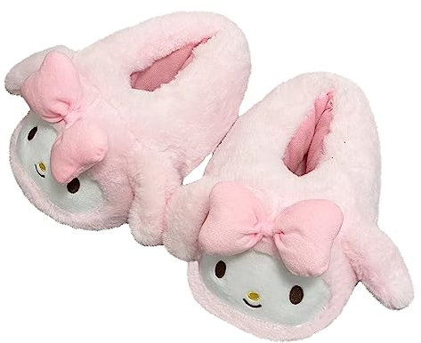 Roffatide Anime Melody Fuzzy Slippers - Cinnamoroll & Kuromi Designs, Closed Toe, Open Back Foam, Rubber Sole for Women & Men