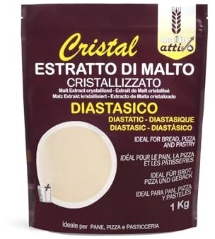 Malto Attivo, Cristal Diastasico 1000g, Extrait de Malt Cristallisé à Haut Pouvoir Diastasique, Malt d'Orge et Mais Idéal pour la Panification, 5.000 unités Pollak, Made in Italy.