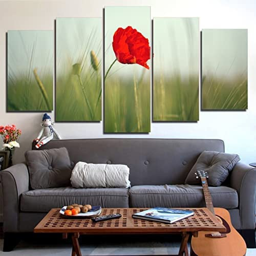 Bilder 5 Teilig Leinwandbilder Leinwanddrucke 5 Stücke Leinwand Schöne Mohnblumen Hd Drucke Kunstdruck Wandbilder Moderne Wohnzimmer Wohnkultu Poster Rahmenlos 100 X 50 Cm