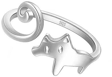 AIFUYUDM Silber Ringea für Frauen 925 Verstellbar Niedlicher Katze Ringe Verlobungsring Silberring Damen Individualisierung Party Ring für Damen Schmuck mit Geschenkbox
