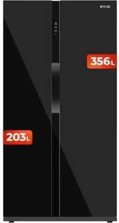 EVVO Frigorífico americano F90 Glass, Motor Inverter, Glass Door, Total No Frost, 352l + 198l, tecnología LECO, Negro