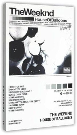 Sänger The Weeknd House of Balloons Album Cover Leinwand Poster Schlafzimmer Dekor Sport Landschaft Büro Zimmer Dekor Geschenk Rahmenstil 60 x 90 cm