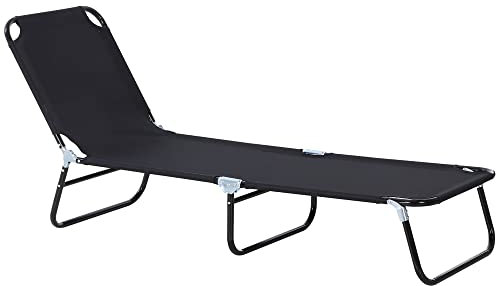 Outsunny Lettino da Giardino con Schienale Regolabile in 5 Posizioni, Lettino Pieghevole in Metallo e Tessuto Oxford, 188x56x28 cm, Nero