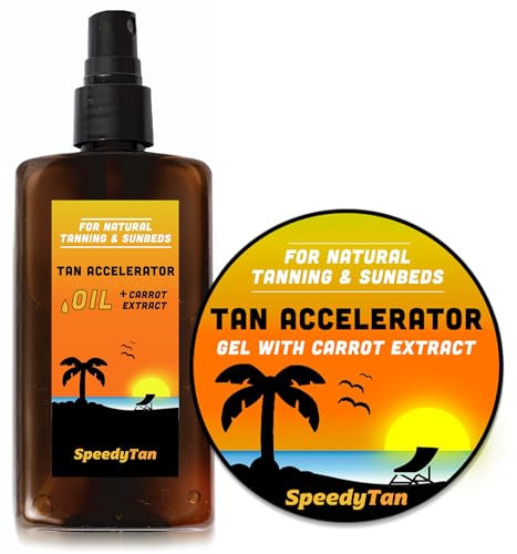 Premium Tan Accelerator Gel + Oil - For Sunbed Use & Natural Tanning - Natural Tanning Accelerator With Carrot Tanning Oil - UK Based Brand