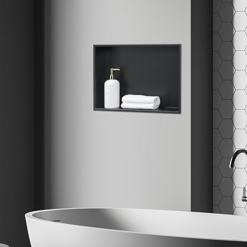 [neu.haus] Wandnische Kristinehamn Duschnische Einbauregal aus Edelstahl Einzelregal eingebettet Duschablage Lagerung für Badezimmer 47 x 32 x 10 cm Schwarz