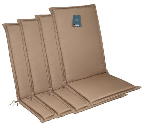 LILENO HOME Gartenstuhl Auflagen [4er Set - Hochlehner] in Taupe - Bequeme Liegen als Sitzauflagen für Gartenmöbel - Stuhlkissen für Gartenstühle und Klappstühle MIA