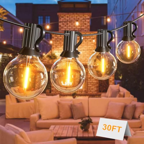 Toipwen Lichterkette Außen, 9M Outdoor Lichterkette mit 15+1 Stück warmweiße G40 Glühbirnen Plastik, IP45 Wasserdicht außen & innen lichterketten für Partys, Hochzeiten, Terrasse und Garten