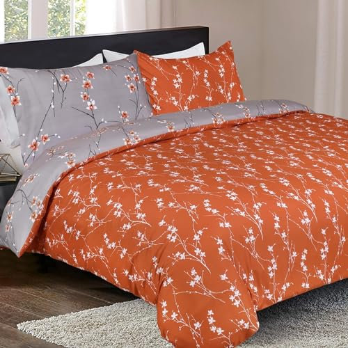 Yorkshire Bedding King Size Duvet Cover Sets Soft Printed Bedding Set Brushed Microfiber Duvet Covers with Pillowcases (Rust Flower 230x220 CM)
