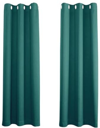 Happy Homewares Teal Blackout Curtains - 46 x 72 Inch Drop - Elegant Eyelet Curtains with Thermal Insulation - 2 Panels for Bedroom or Living Room