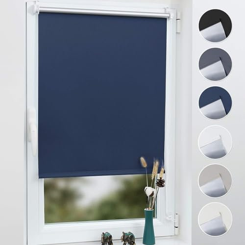 Grandekor Verdunklungsrollo Klemfix ohne Bohren Dunkelblau 100x150cm(Stoffbreite 96cm) Rollos für Fenster ohne Bohren & mit Bohren,Verdunkelungsrollo Thermorollo Klemmrollo Fensterrollo verdunkelung