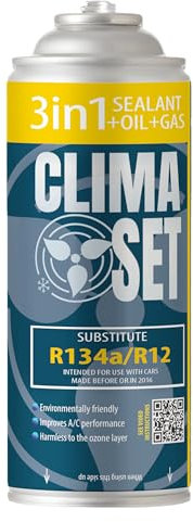ClimaSet 3in1 Sostituto R134a - gas R134a, R12 Olio e Turafalle per impianti di climatizzazione - kit ricarica clima auto - refrigerante R134a - 1 x bombolette ECO