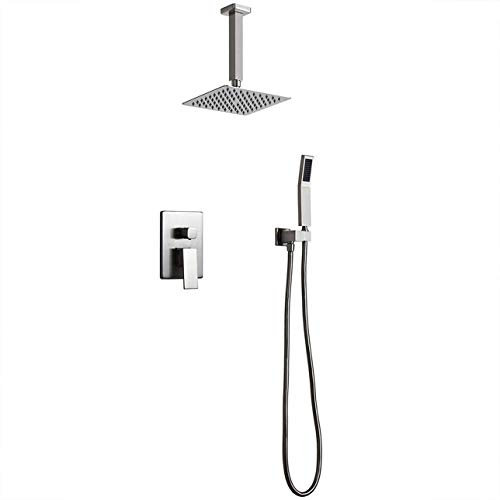 douchettePommeau de douche – Système de douche en PE, ensemble de douche mural moderne en nickel brossé, fixation de douche à 2 fonctions avec pommeau de douche à effet de pluie carré à mont