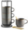 Gomakren Coffee Mugs Set of 4, 13 Ounce Stackable Coffee Mugs with Stand, Ceramic Coffee Cups with Spoon for Coffee, Espresso, Cappuccino, Latte, Cocoa, Tea and Milk, Light Gray