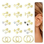 JeweBella 15Paar Ohrringe Silber für Damen Mädchen Hypoallergen Zirkonia Ball Opal Medizinische Ohrstecker Set Ohrringe Creolen Gold Knorpel Piercing Ohr Ohrringe Chirurgenstahl für Mehrere Piercings
