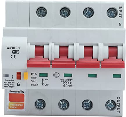 Intelligenter WLAN Leistungsschalter Smart Home 4-polig AC 400V 16A mit Sicherheitsschloss fernsteuerbar für Heimgebrauch und Wohnbereich