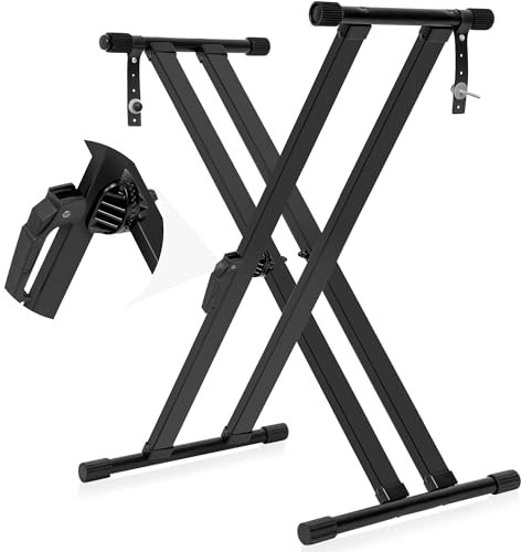 IPEB Keyboard Stand Double Braced X-Style Height Adjustable Digital Piano Stand with Locking Straps,Black