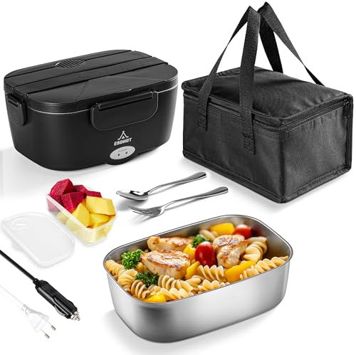 ESOHOT Fiambrera Electrica 80W 1,5 L con Bolsas Isotérmicas,Juego de Cubiertos para 12V/24V/220V