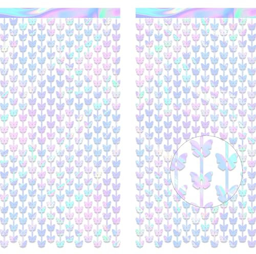 Schmetterling Lametta Vorhang Irisierende - Mädchen Luftschlangen Party Vorhang Hintergrund Deko für Fairy Feen Frühling Gartenparty Prinzessin Kindergeburtstag Party