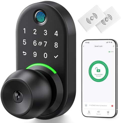 Yamiry Keypad Smart Door Lock with Knob, Modern Matte Black, Fingerprint & Keypad Entry, Deadbolt Lock for Front Door