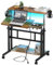 Dripex Stehpult Höhenverstellbar mit Steckdosen, Sitz-Steh Schreibtisch mit Rollen, LED Stehtisch mit neigbar Tischplatte, 80x60cm Laptoptisch Workstation für Zuhause und Büro, Vintage Braun