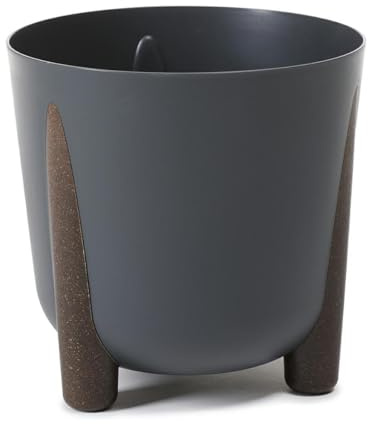 HowHomely Pot de fleurs en plastique gris avec pieds marron - Pot de fleurs écologique - Diamètre 34,1 cm x hauteur 32 cm - Pot de fleurs léger et stable pour l'intérieur ou le balcon et la terrasse