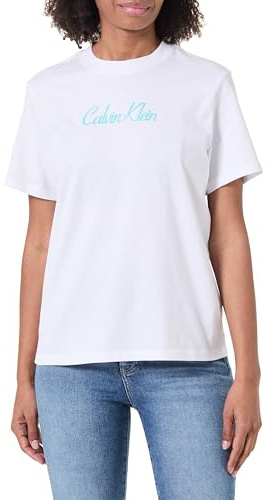 Calvin Klein Damen T-Shirt Kurzarm Classic Logo Tee aus Baumwolle
