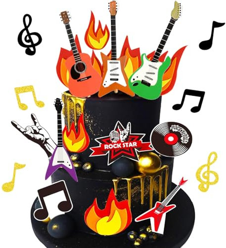 Rock and Roll Cake Decorations Music Cake Toppers Musical Birthday Party Cake Decorations for Musical Cake Toppers Set Guitar Music Karaoke Theme Birthday Party Supplies
