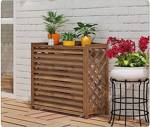 Air Conditioner Fence Screen Solid Wood Air Conditioner Cover for Outside Units, Air Conditioner Privacy Fence Screen, Outdoor Flower Stand Radiator Cover,Waterproof and Sunscreen/100 * 43 * 94Cm
