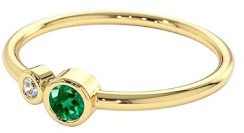 Bishilin Trauring Damen Einzeln Gold 375/585, Frauen Ring Schmal mit Erstellter Smaragd und Moissanit Verlobungsringe Eheringe ohne Nickel Gr.49-61