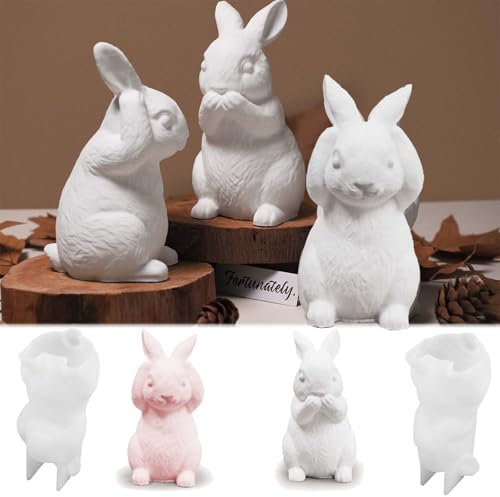 2 Stück Silikonform Ostern WISIRENT, Silikonformen Gießformen Osterhasen Silikonform Hase, Kaninchen Silikonformen Gießformen Ostern, Silikonform Kerzenhalter Osterhase 3d Silikonform Osterhase