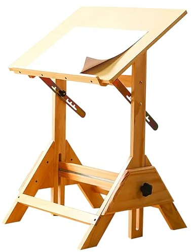 XSDAJSD Zeichentisch aus Massivholz, Künstlerschreibtisch, Architektentisch, natürliches Design, einstellbare Höhe und Winkel, für Grafikdesign, Lesen, Lernen