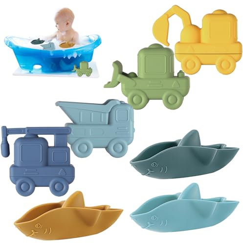 7er Set Badewannenspielzeug, Wasserspielzeug Kinder Badespielzeug Baby Silikon Badetiere Autospielzeug für Kinder ab 1 2 3 Jahre