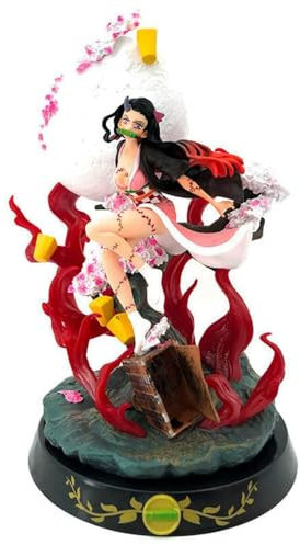 Jiumaocleu Nezuko Kamado Figur Statue - 31cm Große Version Kamado Nezuko Actionfigur Kampf Pose Anime Figur Skulptur Handmade Sammlerstück Desktop Ornament