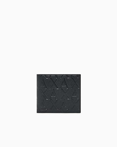 Armani Exchange Men's Essential, Embossed Monogram Texture Bi-Fold Wallet, Black, TU