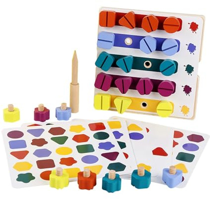 ibasenice Juguetes de Combinación de Tornillos para Juguetes de Tornillos de Madera Educativos Forma de Tuerca para Jugar Interiores Años
