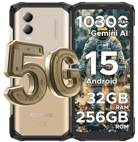 DOOGEE Blade20 Turbo 5G Rugged Smartphone 2025, Android 15 & AI Rugged Phone, 32GB+256GB LPDDR5, Dimensity 7050 2.6GHz, 10300mAh Battery/33W, 50MP AI Camera, 6.6HD+ 90HZ, 3 Card Slots/WIFI6/NFC-Gold
